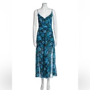 Reformation Floral Blue Maxi Wrap Dress